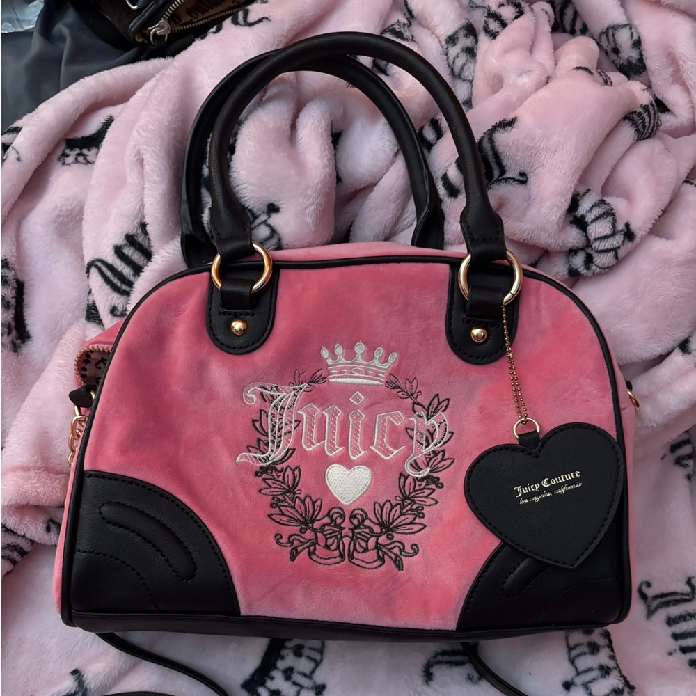 Juicy Couture Hot Pink and Black Heritage Bowler Bag